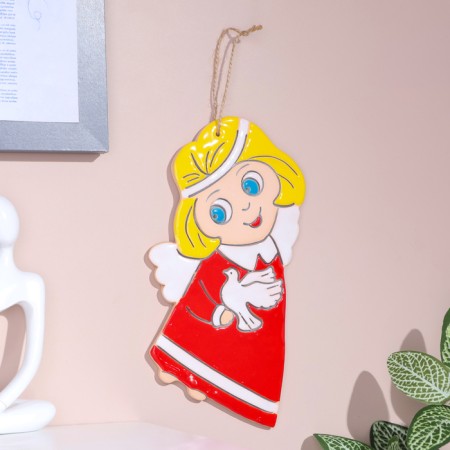 Panel "Angel with a dove", 18x8 cm, Mayolik-1
