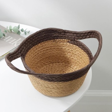 Basket for storage laid handmade Dalyan "Garden", with handles, 20 × 16 × 12 cm, brown color-1