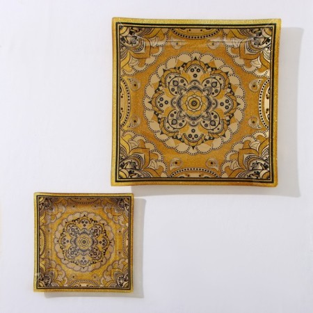 Table set, 7 items: 30 × 30 cm - 1 pc, 18 × 18 cm - 6 pcs, gold color with black-1