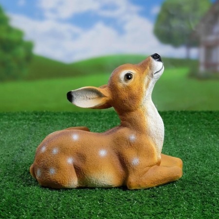 Garden Figure "Lying Olenenok" from the polystone good souvenirs, 24 cm, medium, brown-4
