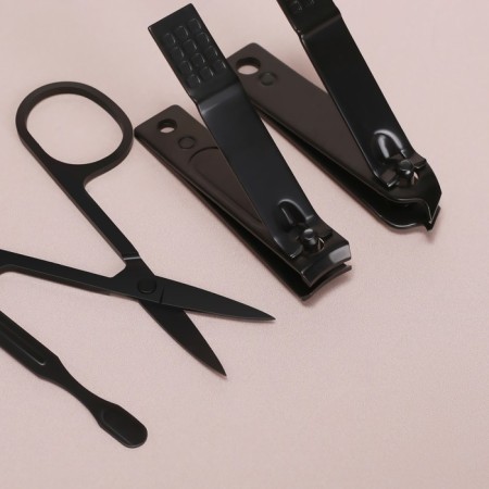 Manicure set, 6 items, in case, black/red color-6