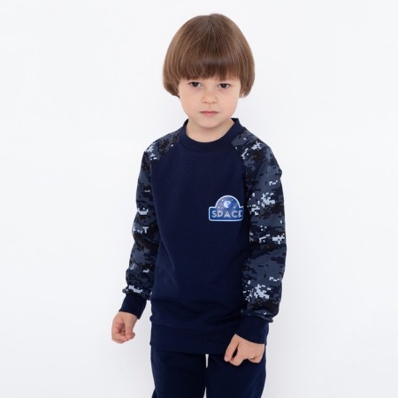 Sports suit (sweatshirt, trousers) for a boy, color blue camouflage/dark blue, height 128 cm (34)-3
