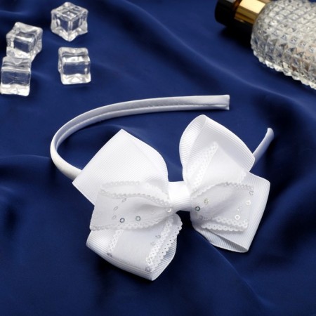 Hair cap "Schoolgirl" bow with sequins, 1 cm, white