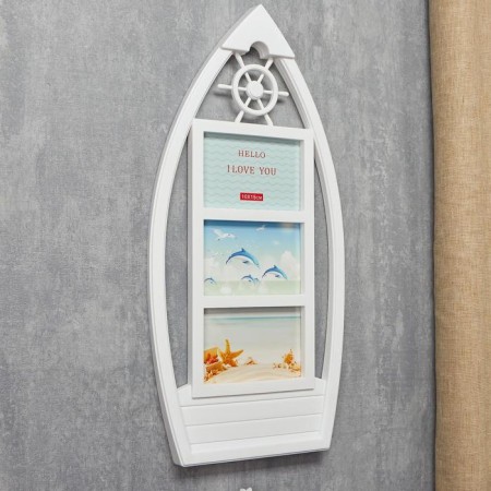 Photo frame plastic in 3 photos 10x15 cm "boat" white 54x26 cm-1