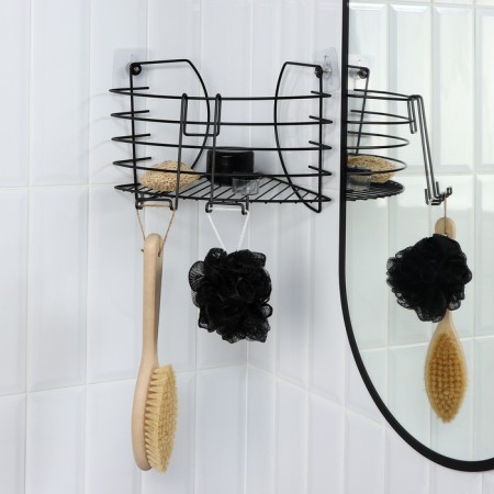 Corner shelf with a phone holder, 22.5 × 22.5 × 20.5 cm, black color-1