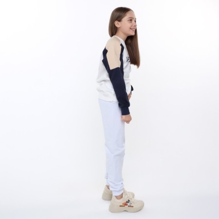 Sweatshirt for girls, white-blue color, height 122-128 cm-2