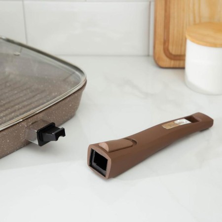 Granite Grill pan, 24 × 24 cm, removable handle, glass cover, anti-stick coating, brown color-5