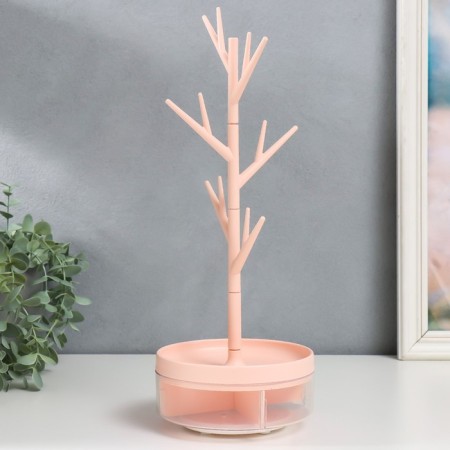 Casket with a stand for jewelry plastic "Tree" pink 14x36.5x14 cm-1