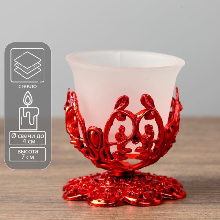 Glass 1 candle "Pattern", red color