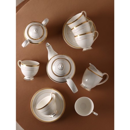 Service Porcelain Tea Louis, 15 objects: kettle 1.3 l, milkman 300 ml, sugar tower 350 ml, 6 teaspoon 160 ml-9