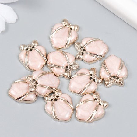 Decor for creativity plastic "Heart tied with a bow" pink, gold 0.7x2x2.4 cm-2