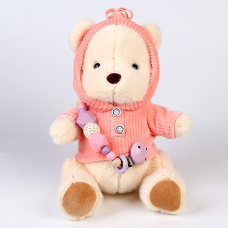 Gift set: Soft toy "Bear" + Holder for a dummy, pink-3