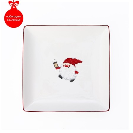 Porcelain Serving Dolyana dish "Festive commotion. Gnome bim ”, d = 20.5 cm, white color