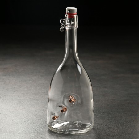 A bottle with a hillock lid "impenetrable. 3 bullets"