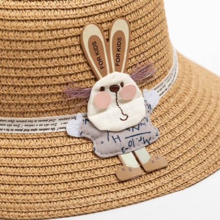 Hat for the girl Minaku "Bunny", brown color, river 52-3