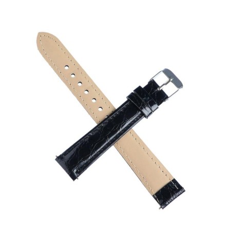16 mm watch strap, varnished eco -leather, 19 cm, black