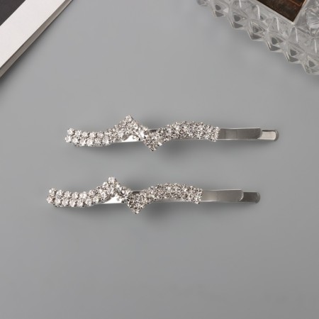 Invisibility for hair "Beat" (set 2 pcs) Wave corner, 6 cm, silver-1