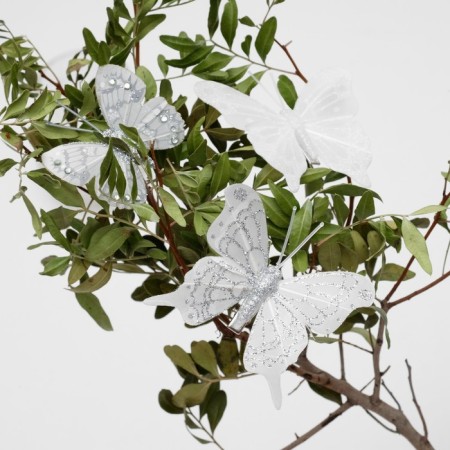 A butterfly for decor and floristry, on a clothespin, plastic, white, mix, 1 pc., 4 cm and 8 cm