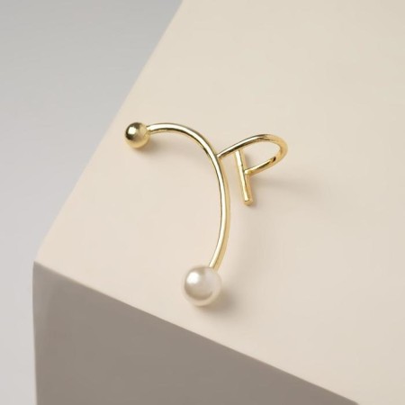 Earring "Kaff" with pearls long, white color in gold-1