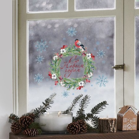 Vinyl sticker on the “New Year Wreath” window, reusable, 20 x 34.5 cm, New Year-2