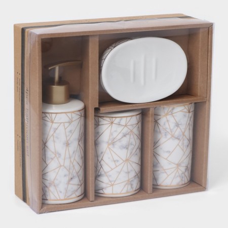 A set of accessories for the bathroom "Loft", 4 items (dispenser 250 ml, soap dish, 2 glasses), white color-6