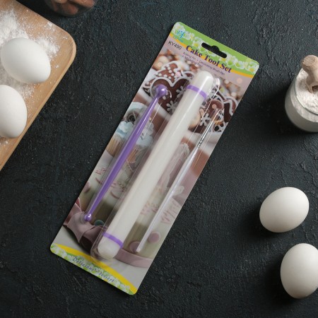 Confectionery set, 3 subjects: rolling pin 23 cm, brush 18 cm, double -sided glass 17 cm-3