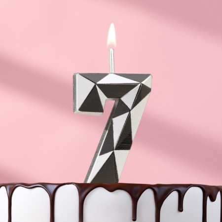 Candle for Cake "Almaz", number "7", silver metallic