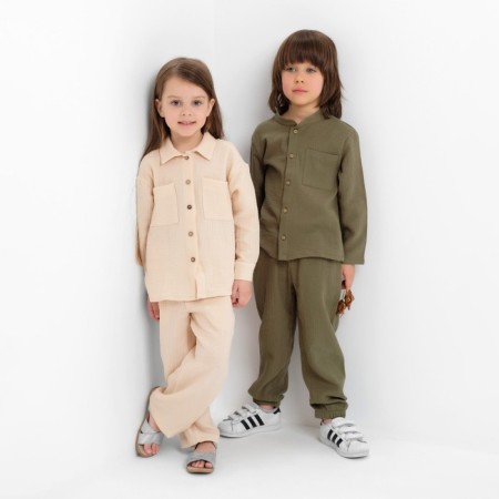 Костюм (рубашка и брюки) детский KAFTAN "Муслин", р.30 (98-104 см) хаки-3