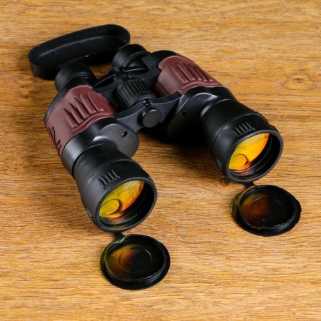 7x50 binoculars, "tundra", black, ruby ​​lenses, with an insert in the form of a bullet-1