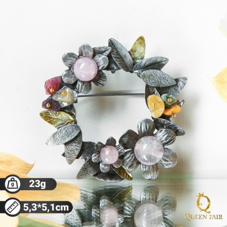 Brooch "Gem" Wreath, colored in black silver