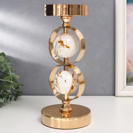 Summary Metal for 1 candle "Two white marble balls in the field" Gold 27x12x12 cm-3
