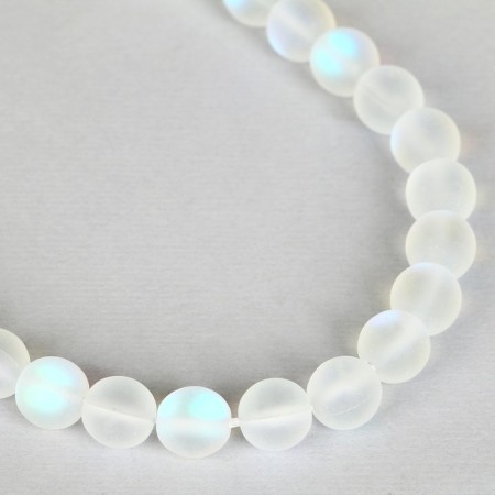 Busins ​​made of natural stone "Cat Eye", set 46 pcs., Size 1 pc. - 8 mm, matte white-3