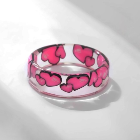 Ring "transparent" heart, pink color, 17 size-2