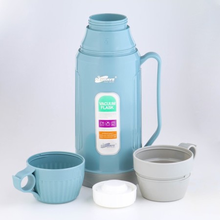 Thermos 1 l, with a glass flask, retains heat 12 hours, with a mug, blue-1