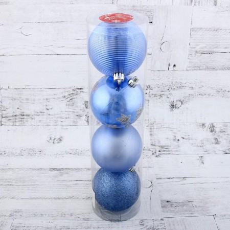 Christmas tree toys, New Year's balls, plastic, D-8 cm set, 4 pcs "Cabbage with stars" Blue-1