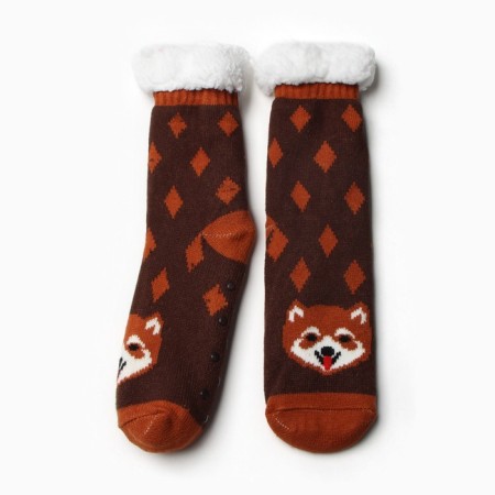 Women's socks with fur, brown color/dog, size 36-40