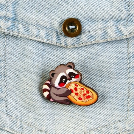 Wooden icon "Raccoon with pizza", 3.7 x 3 cm-3