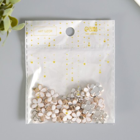 Decor for creativity plastic, enamel "Flower with a gold petal" set of 30 pcs 1.2x1.2 cm-3