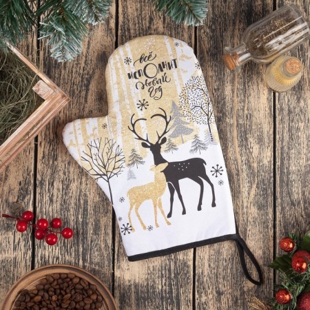 Mittens-Poskatka "New Year deer" 20x28cm, sarzha, 100% x/l, Vatin 250g/m2-1