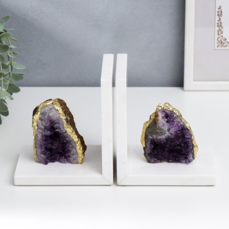 Book holders marble, quartz "Amethyst block" set 2 pcs 15x10x13 cm-3
