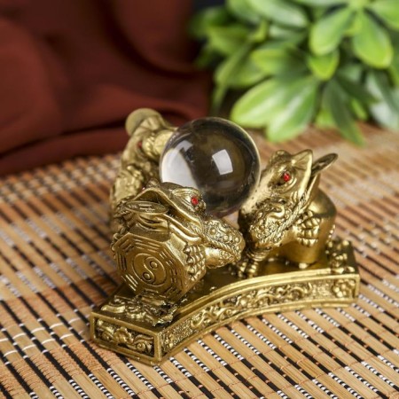 NECSK Polystone for bronze "3 toads with crystal" 6.5x12x12 cm-5
