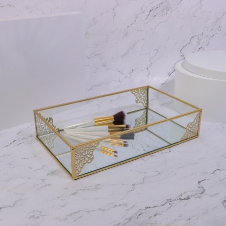 Great organizer for storage, glass, with a mirror bottom, 1 section, 29 × 17.5 × 6 cm, the color is transparent/copper-2