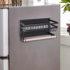 Holder for kitchen supplies for magnet, with a shelf, 30 × 11.5 × 16 cm, black color