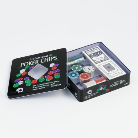 Poker, set for the game (maps 2 decks, chips 100 pcs.), With a face value, 20 x 20 cm-4