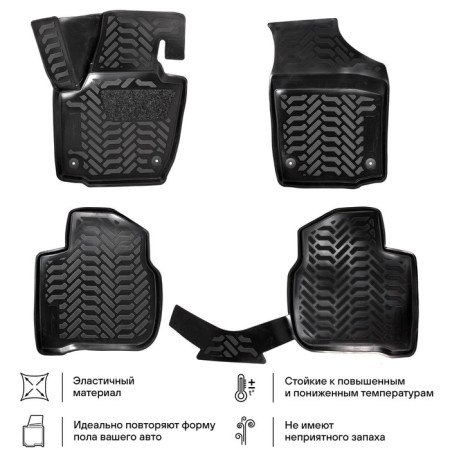AIRLINE carpets for VW Polo/ Rapid 20-, fasteners, high side, 3D with a handle, in a set 4 pieces 9827-1