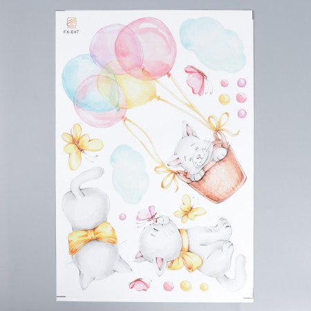 Stick plastic interior color "kittens with butterflies and balloon" 40x60 cm-1