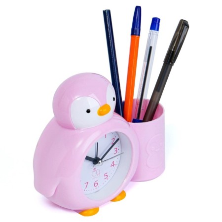 Alarm clock "Penguin", with a pencil, discrete move, D-6 cm, 12 x 14.5 cm, pink-2