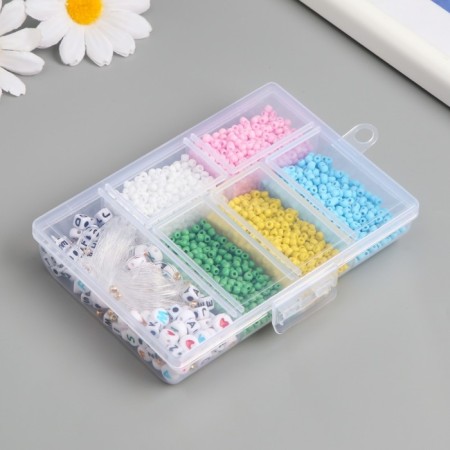 Glass 8/0 in the box "Bright" beads + thread 0.8 mm 5 m 12x8.4x2.2 cm-2
