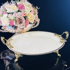 Dish with lenardi handles, on legs, porcelain, length 35.5 cm