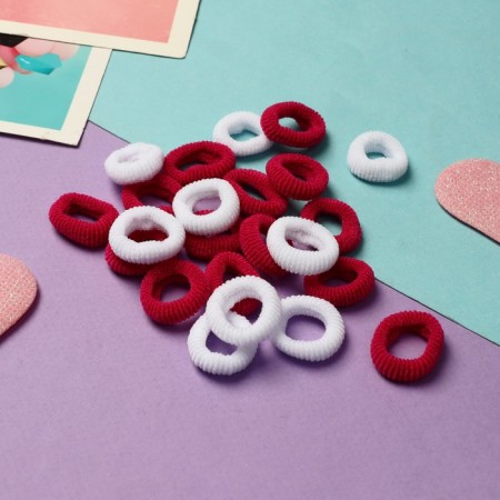 Hair elastic band "Mahrushka Sport" (set of 100 pcs) 1.5 cm, raspberry-white